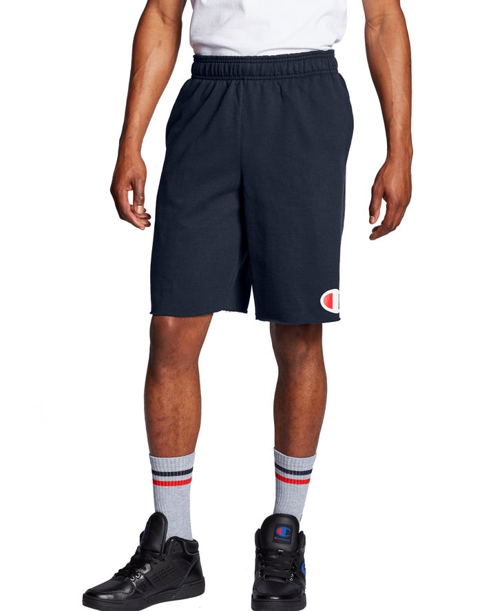 Champion Powerblend Fleece C Logo Navy Shorts Mens - South Africa TUWCSE095